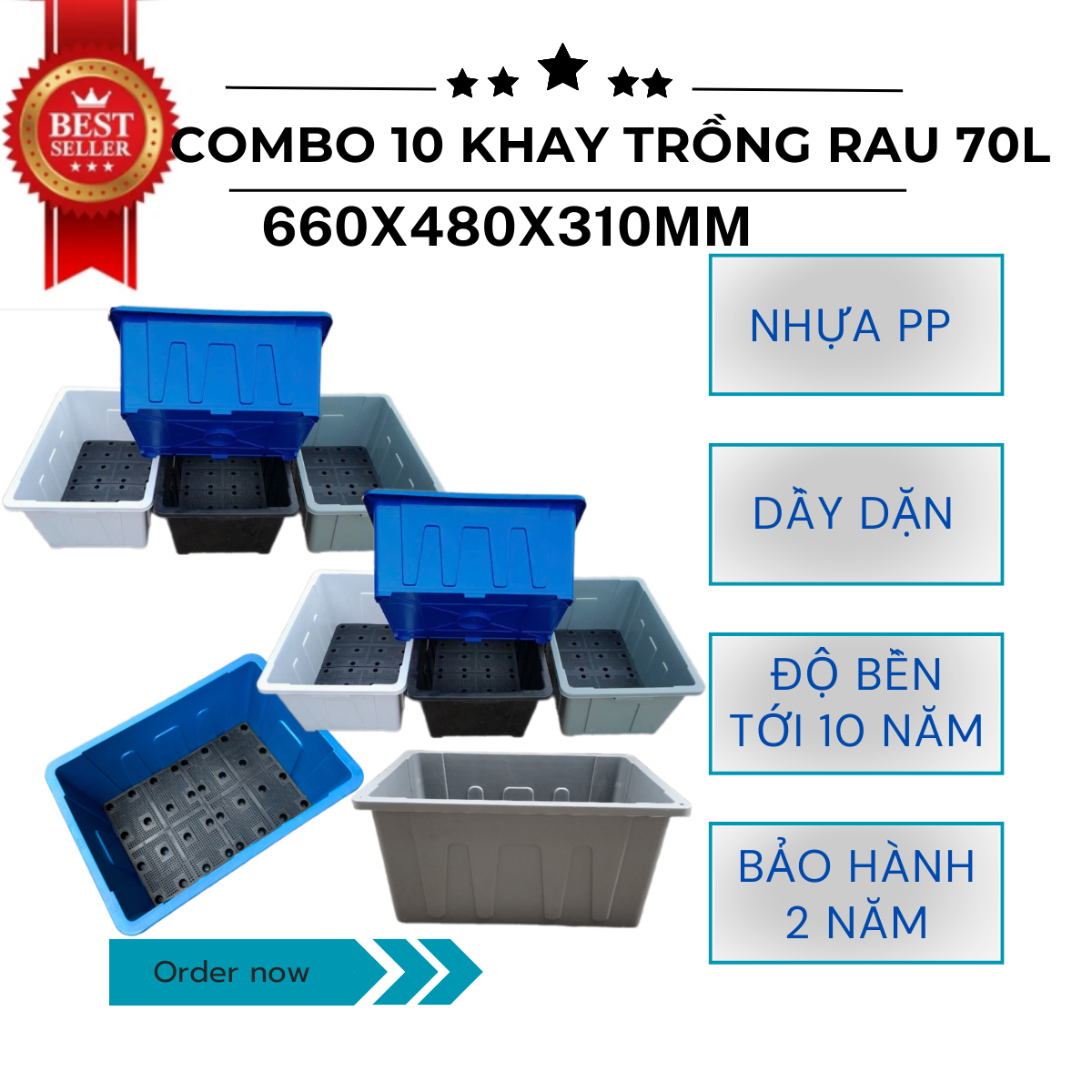COMBO 10 chậu trồng rau 70L, chậu trồng cây, CHẬU AQUAPONICS kích thước 660x480x310cm SHIP HOẢ TỐC